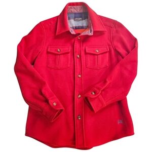 J. McLaughlin Boys Button Up Collared Shirt Jacket Size 5 Red Pleated Pockets